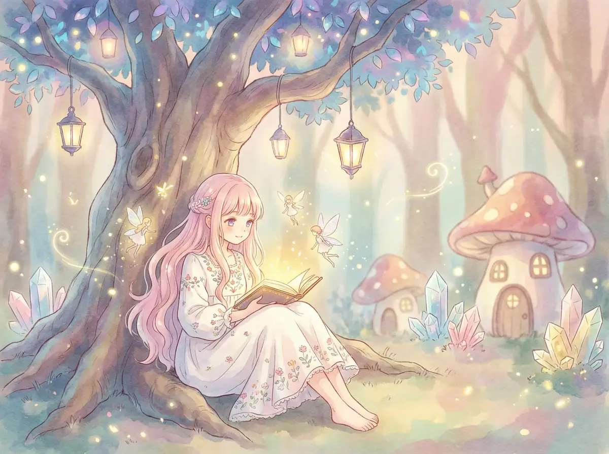 伊莱克斯搅拌机 - 魔法森林中阅读故事书的粉发少女与精灵